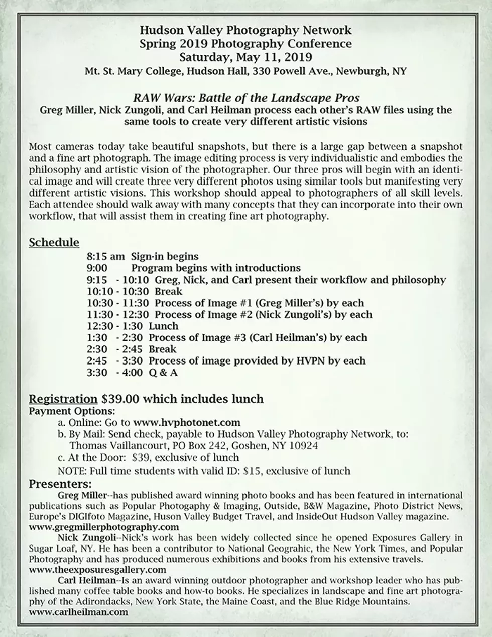 Hudson Valley Photography Network Spring 2019 Photography Conference