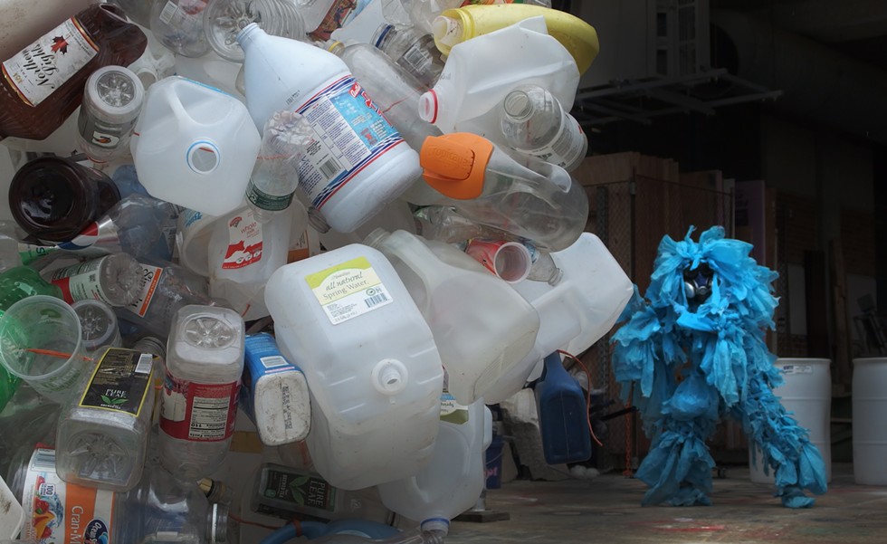 Coming soon to Kingston: Plady a mysterious being composed of bags and a giant ball of recycled plastic.