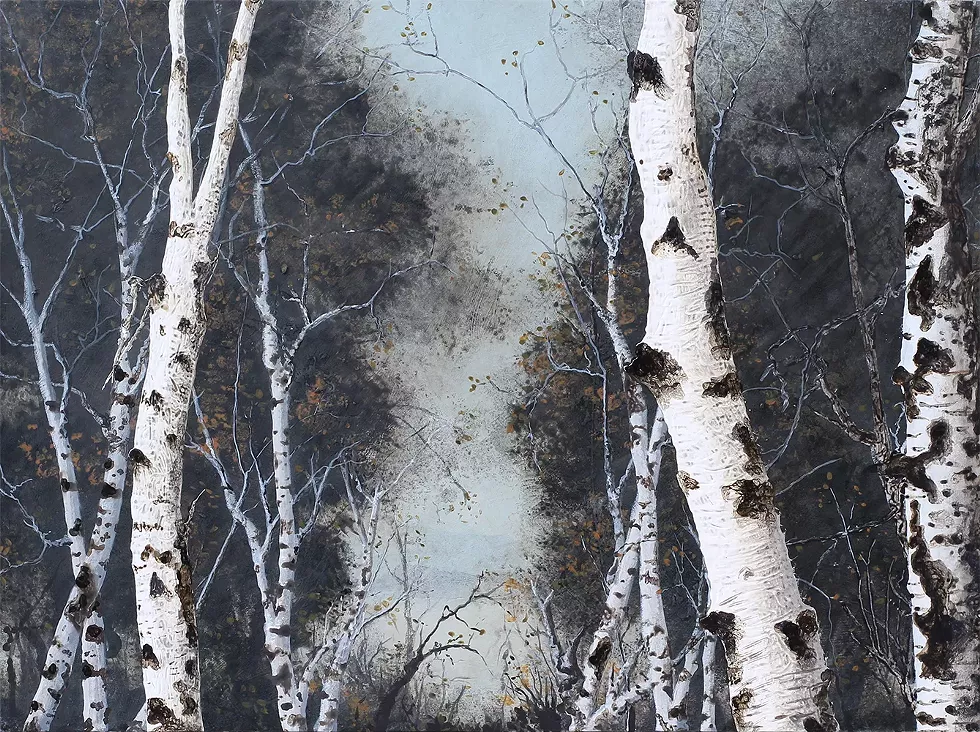 Birch Grove on the Hudson I by Frank Faulkner, 2010, acrylic on wood panel, 38 x 46 inches