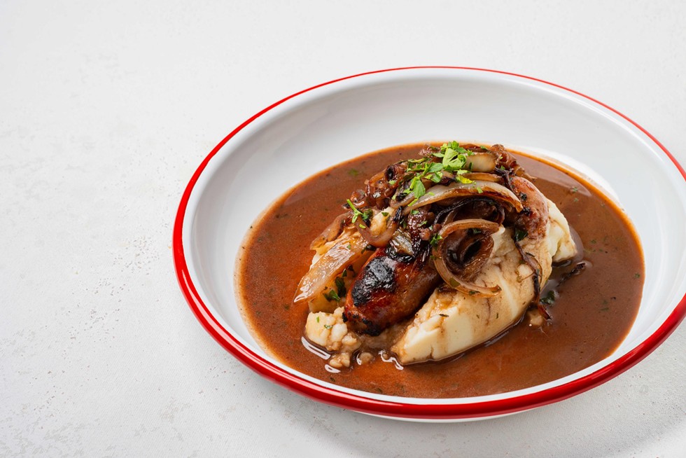 Bangers and mash at Moreish within the Hudson Valley Food Hall in Beacon.