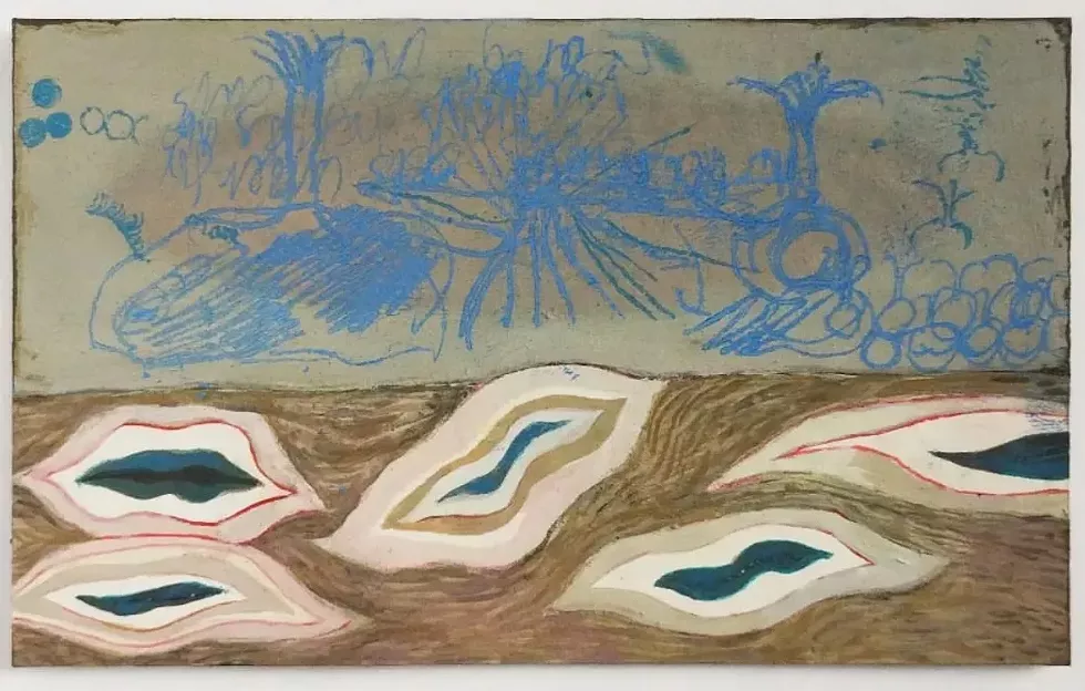HOLLY MILLS, LUNG, 2023, WATERCOLOUR AND OIL PASTEL ON BOARD, 4.75 &times; 7 IN