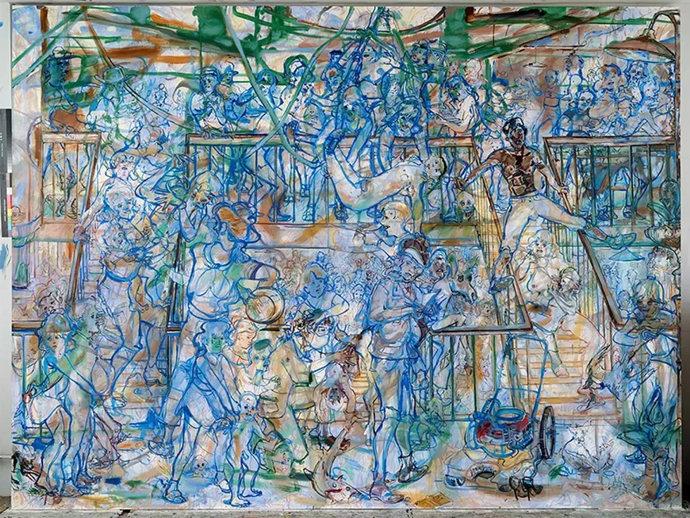 Angela Dufresne, Examinations, 2020, oil on canvas, 108 x 144 inches