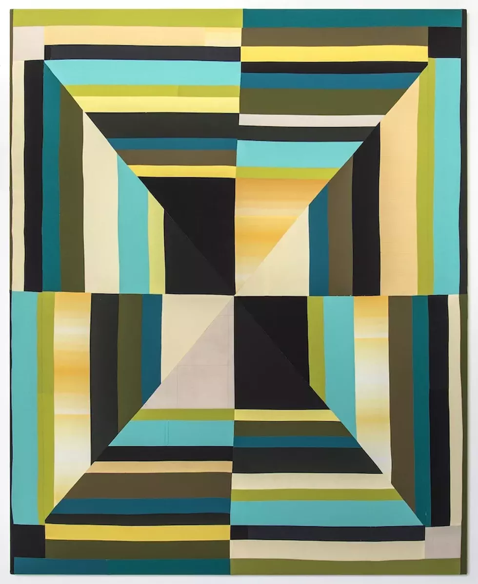 Paolo Arao, First Breath (For Pia), 2019, Sewn cotton, corduroy, canvas, acrylic and colored pencil, 68h x 55w in