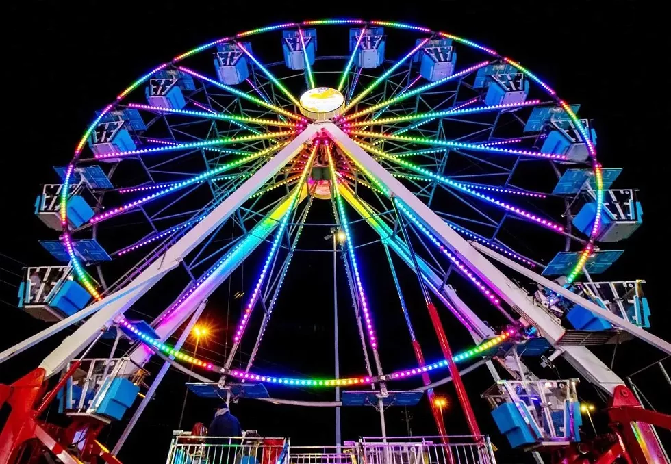 The 7-story Dream Wheel offers a bird's-eye view of the carnival grounds and surrounding area.