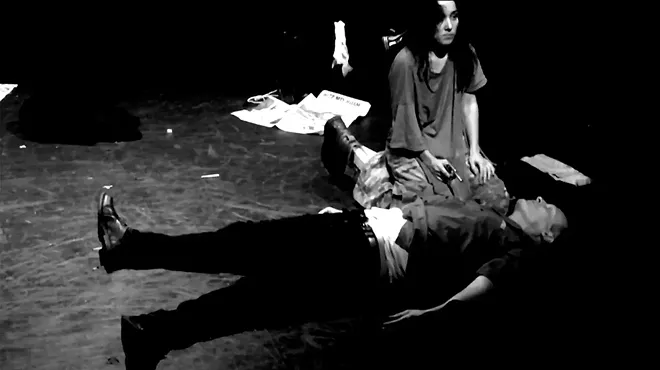 Image: Blasted by Sarah Kane, with actors Jim Fletcher and Katiana Rangel