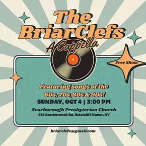 Image: BriarClefs A Cappella: FREE performance, Briarcliff Manor, Sunday, October 4, 2026, 3:00&ndash;4:00 PM!