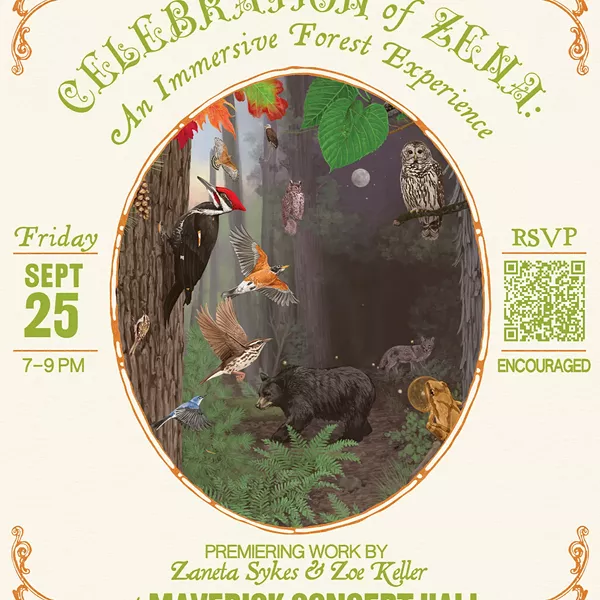 Image: Celebration of Zena: An Immersive Forest Experience, An Evening of Immersive Sounds, Sights, and Reciprocity with Local Wilderness, featuring new work by Zaneta and Zoe Keller