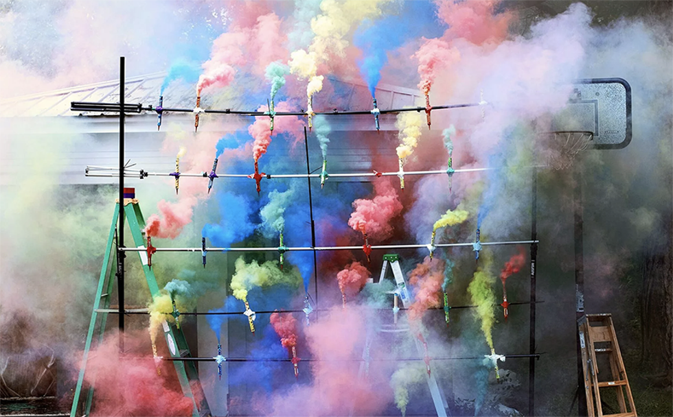 Olaf Breuning will stage a smoke bomb performance at Inness resort in Accord on July 21 as part of Upstate Art Weekend.