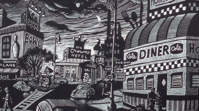 Image: Cityscape Noir: Black & White Linocuts by Karen Whitman in Woodstock at WAAM