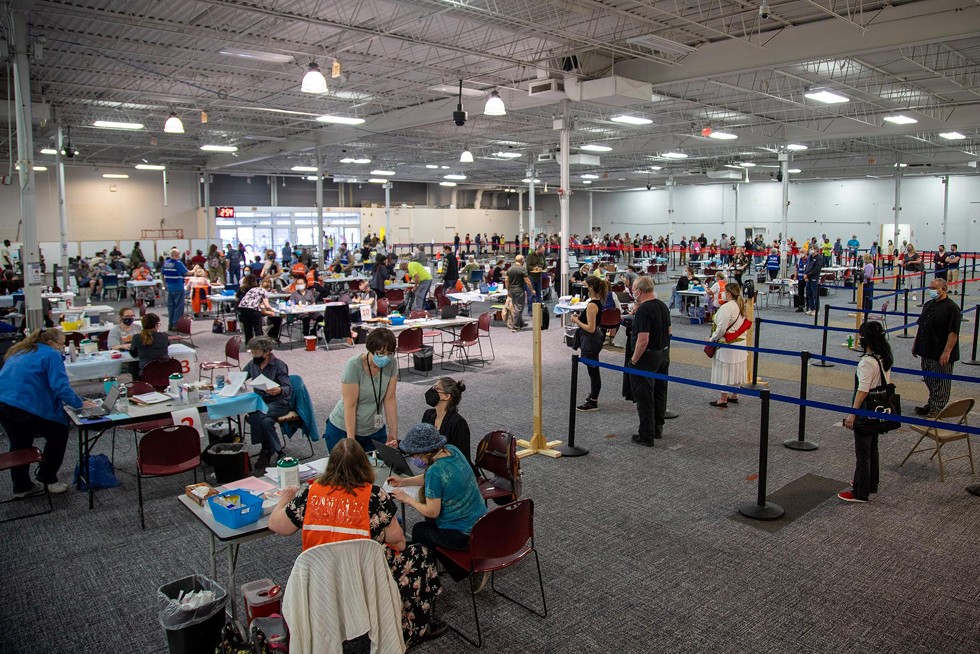 The Ulster County mass vaccination site at the former Best Buy in Kingston on Friday, when 2,000 people were given shots.