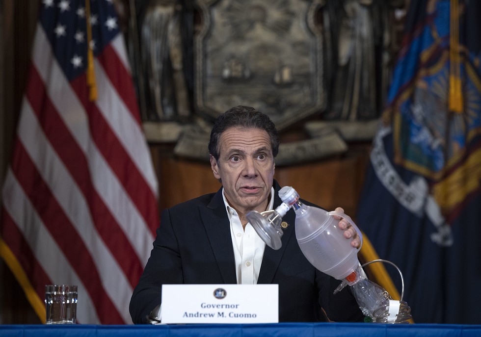Governor Andrew Cuomo provides a coronavirus update during a press conference in the Red Room at the State Capitol in Albany.