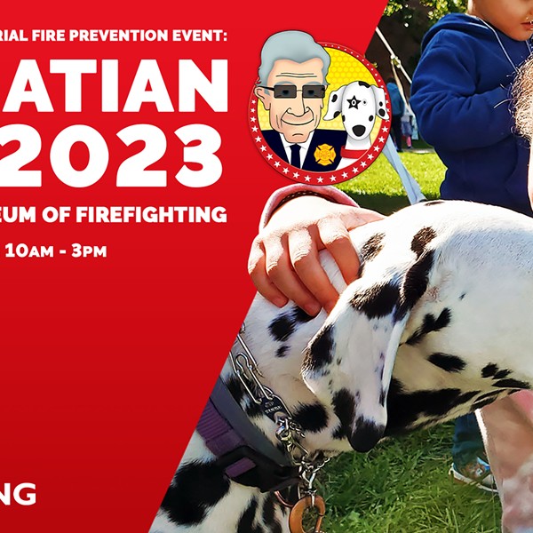 Event photo for the FASNY Museum of Firefighting's Dalmatian Day 2023. Photo banner features a girl petting a Dalmatian.