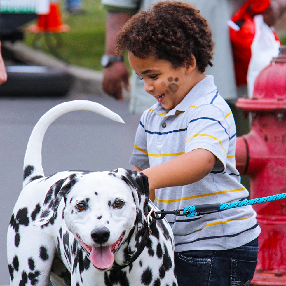 FASNY Museum of Firefighting - Dalmatian Day 2024 - Child petting Dalmatian