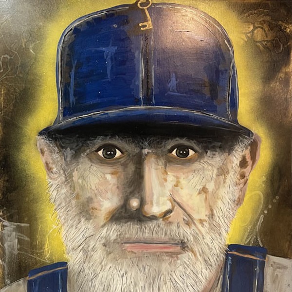 image of "Saint buZ", 2021, Mixed media on plywood, 58 x 47 inches by Scout.