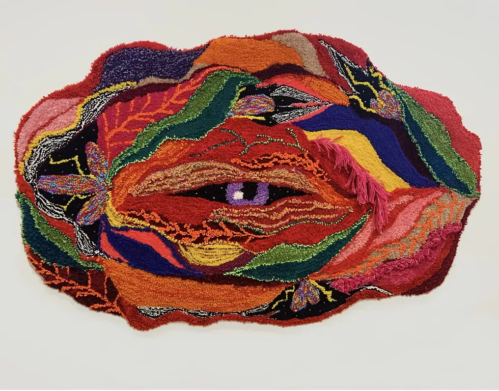 hist&eacute;rica #8, Jardim Secreto, Ana Maria Farina, upcycled fibers on monk's cloth, 40.5 x 63.5 inches, 2021