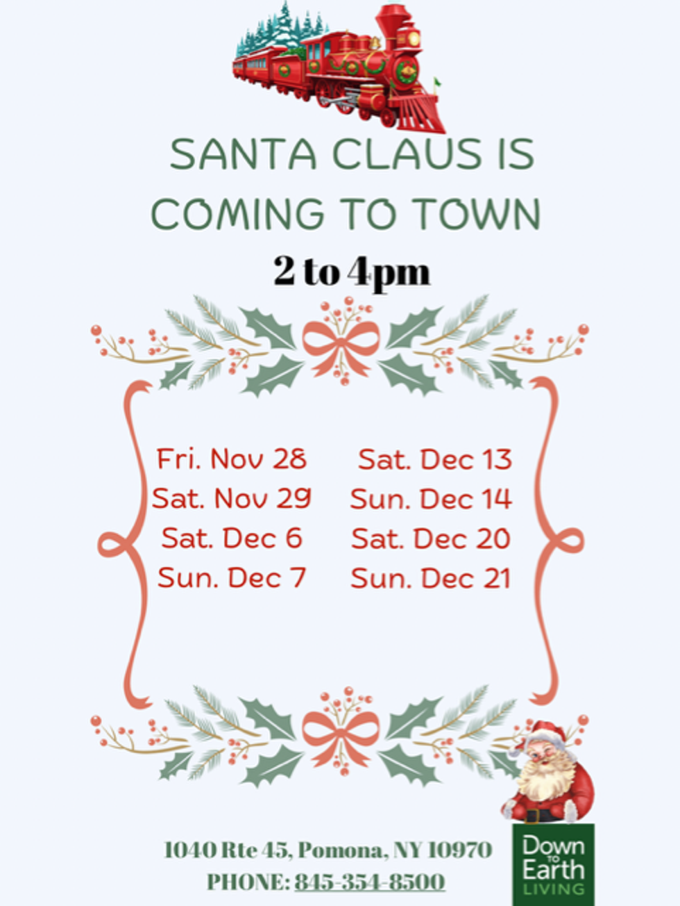 Santa schedule for Down to Earth Living