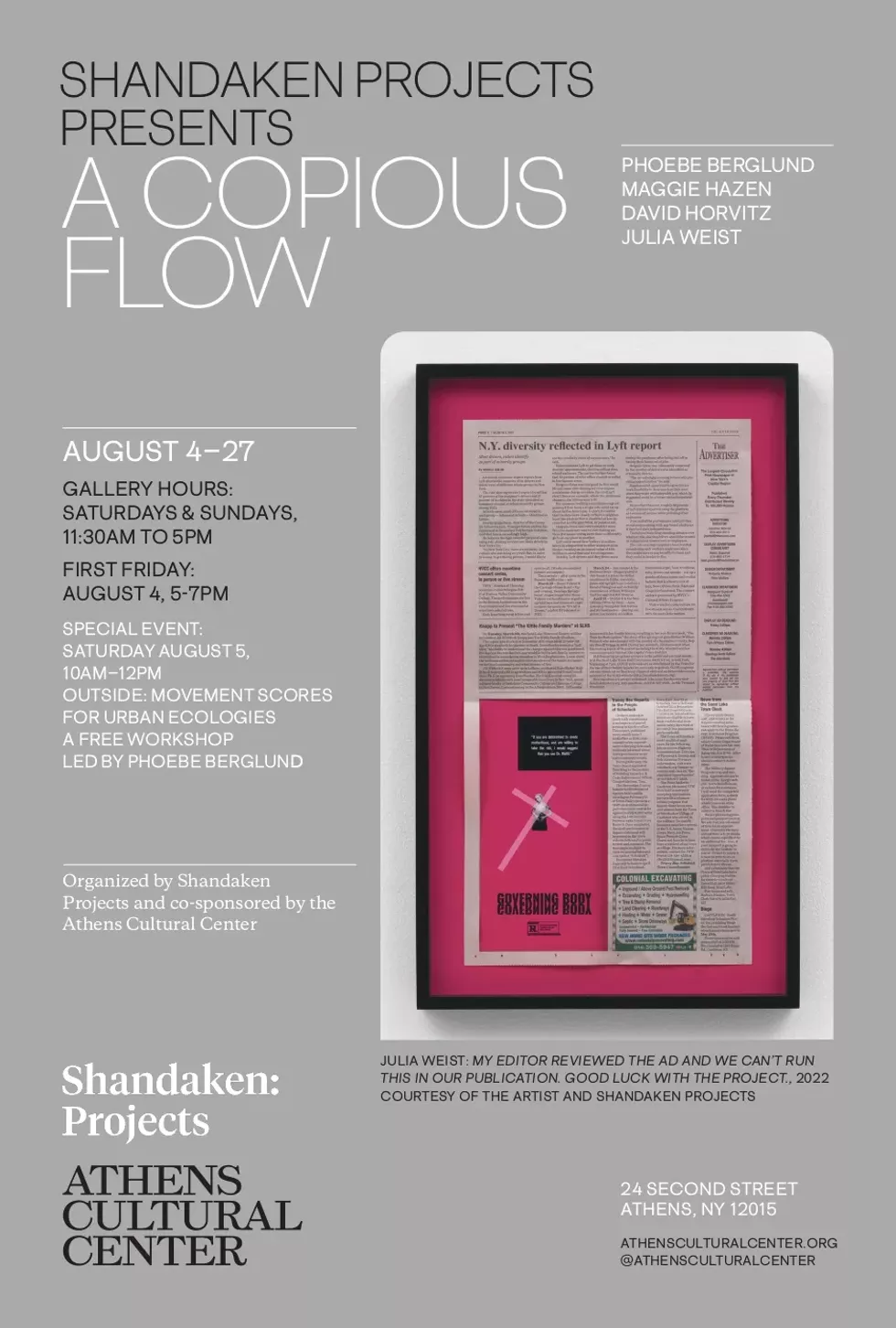 "A Copious Flow" August 4-27 Athens Cultural Center