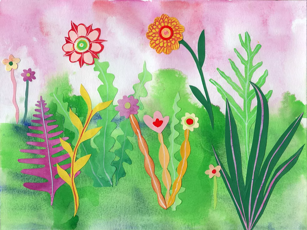 Julia Whitney Barnes, Covid Collage (Wildflowers), 2020, acrylic, watercolor, paper, PVC and paper on wood panel, 9x12 inches