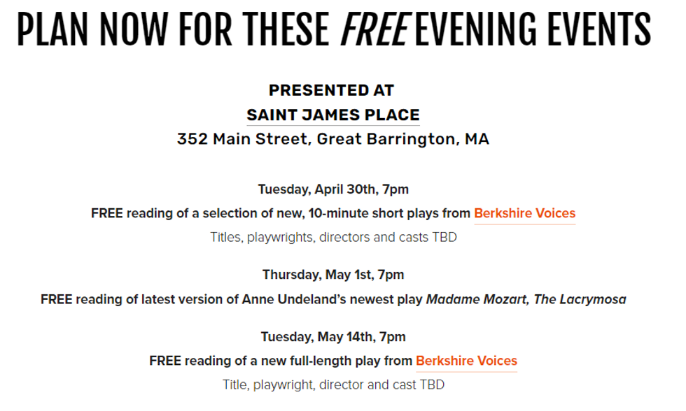 FREE EVENING EVENTS PRESENTED AT SAINT JAMES PLACE