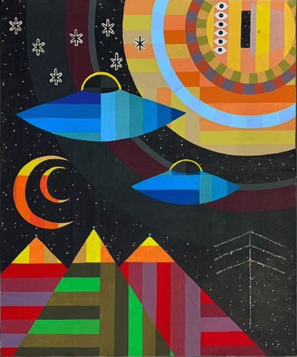 &ldquo;Scroll Twelve (The Rift),&rdquo; Scott Chasse, gouache and acrylic on fabric, 28&rdquo; x23&rdquo;, 2020.