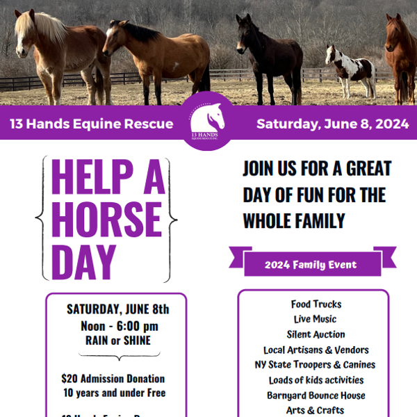 HELP A HORSE DAY, June 8, 2024 | 12-6PM