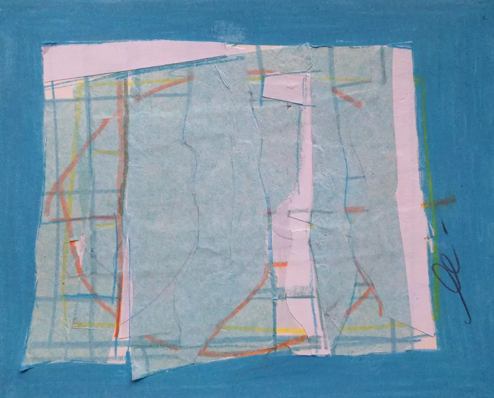 New Blue, mixed-media collage, 5.5" x 6.8"