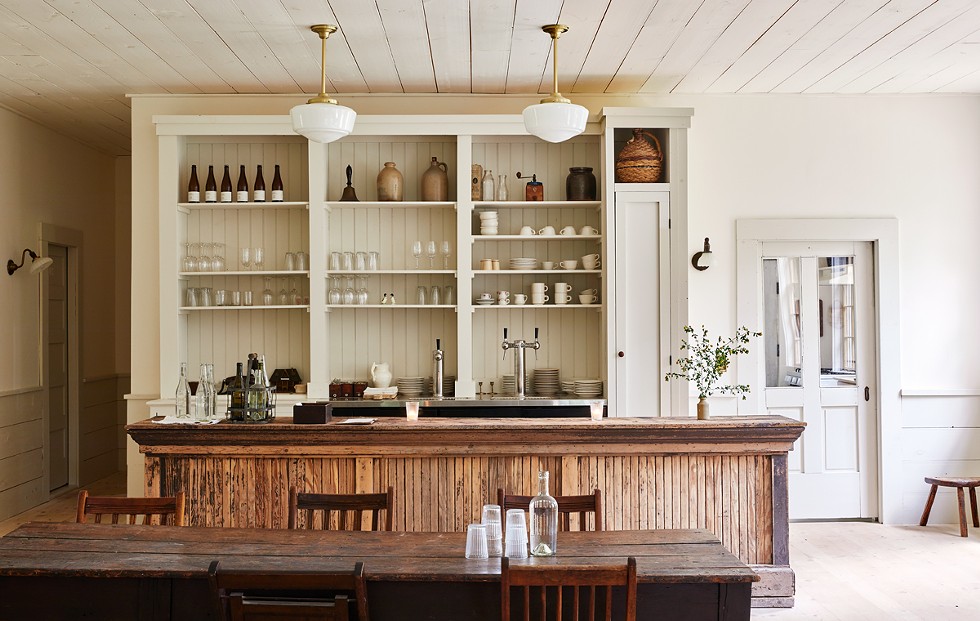 The bar in the dining room at Bovina Farm & Fermentory. In colder months, the weekly dinners move inside to this room.