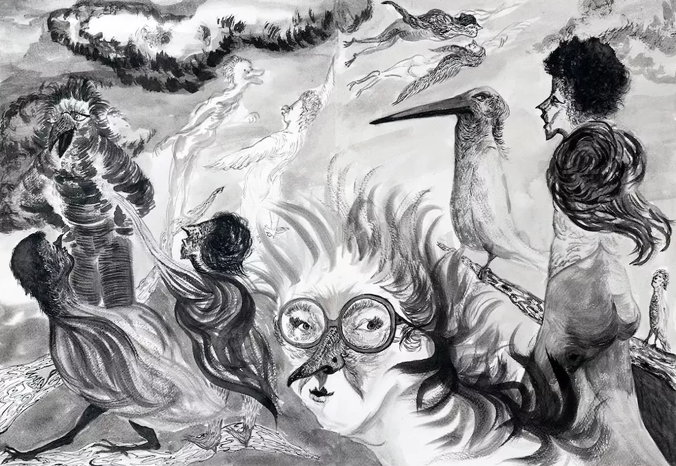 Maria Korol, P&agrave;jaros, 2023, ink on paper, 16 x 23 inches