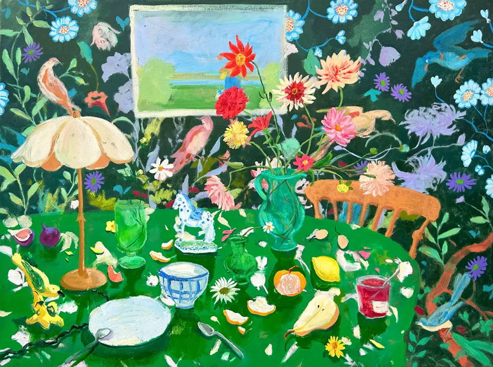 Melanie Parke, Birds and Spoons, 2024, oil on canvas, 36 x 48 inches