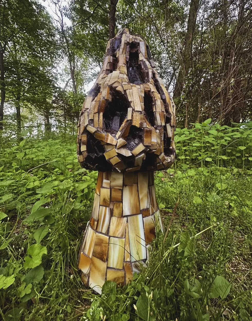 Jason Middlebrook, Morel Mosaic, 2026, 26 x 7 inches, fiberglass, stained glass, grout