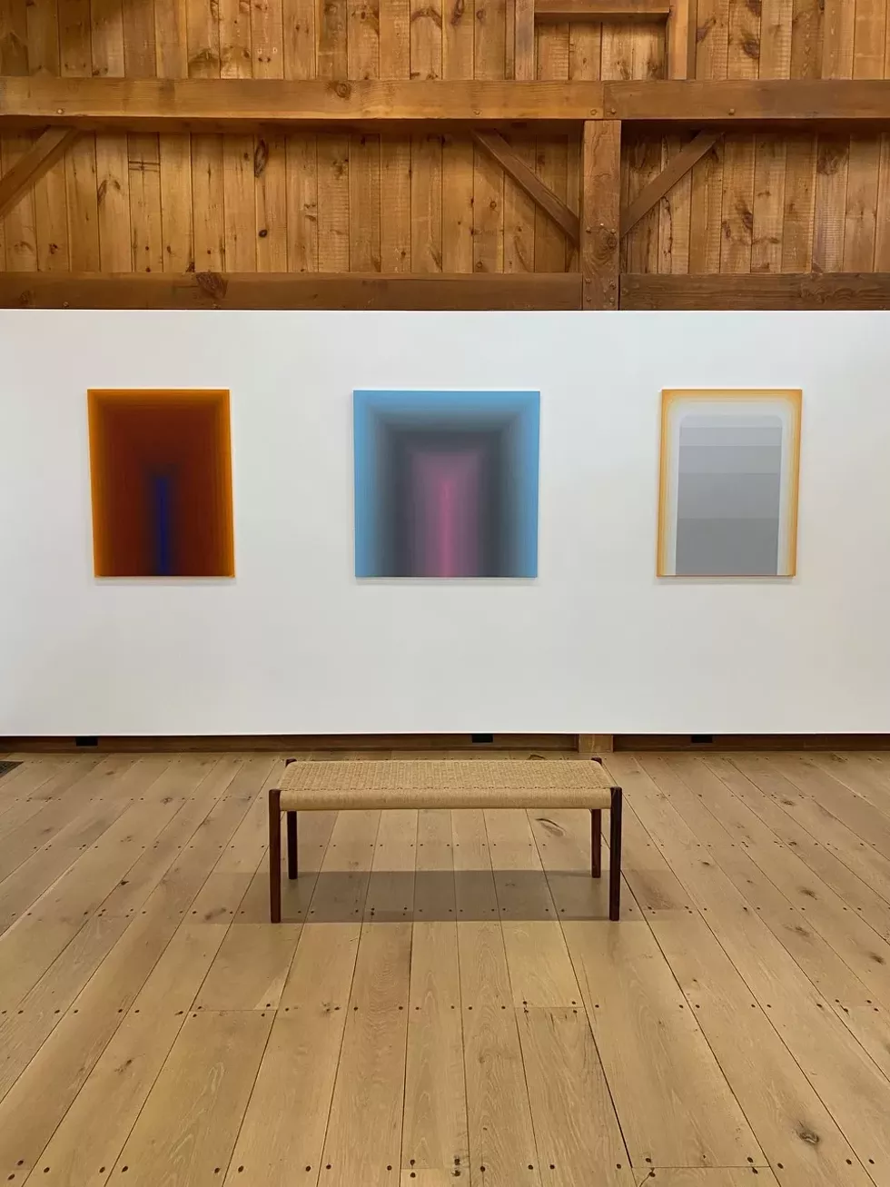 Installation view with paintings by Audrey Stone