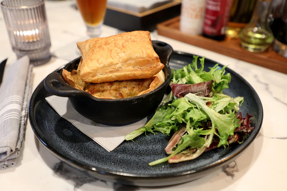 Kip's Tavern serves a classic chicken pot pie with puff pastry top for $22.