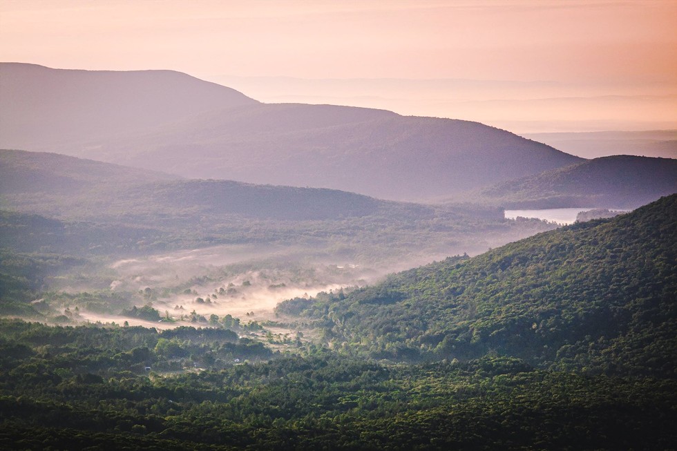 Morning mist near Cooper Lake in the Catskills, as seen from Tremper Fire Tower.