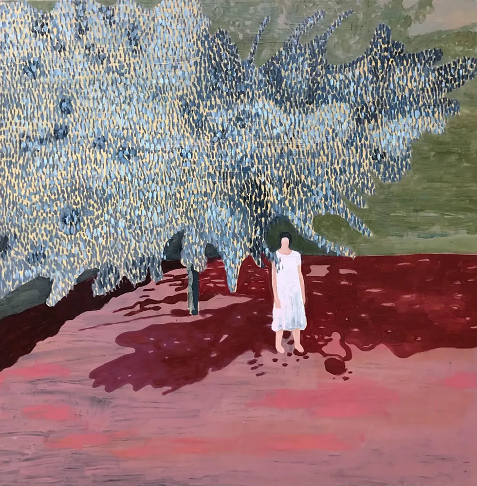 Ulla Scheinemann, Young Woman Waiting (2022), Oil on canvas, 39.4 x 39.4 inches