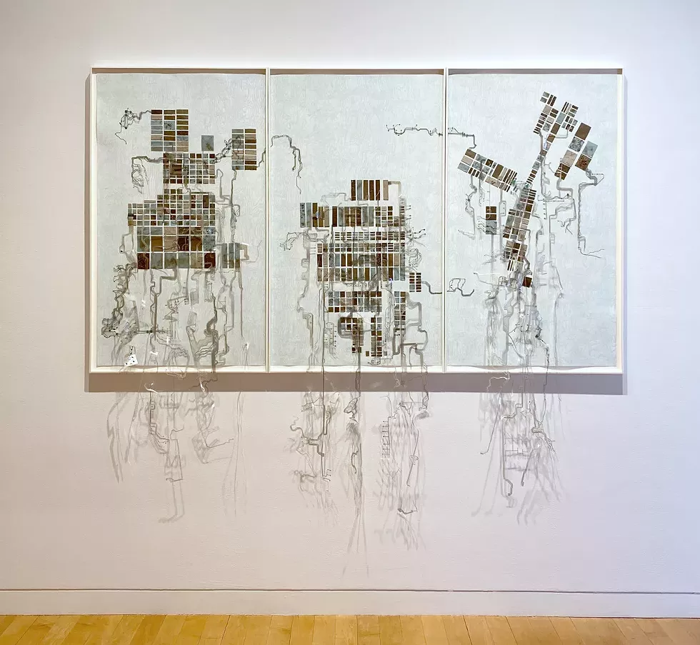 Eleanor White, Between a Rock and a Hard Place (Thacker Pass), 2023, 47&rdquo; x 27&rdquo; x 2" (each), Soil gathered from Thacker Pass, NV mine site