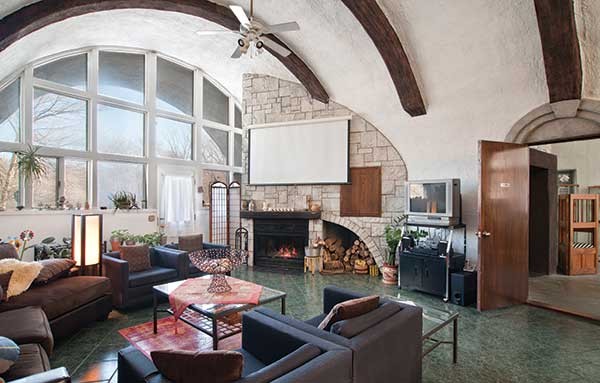 Living room of a Gaudí-inspired, folk art dream home in Highland.