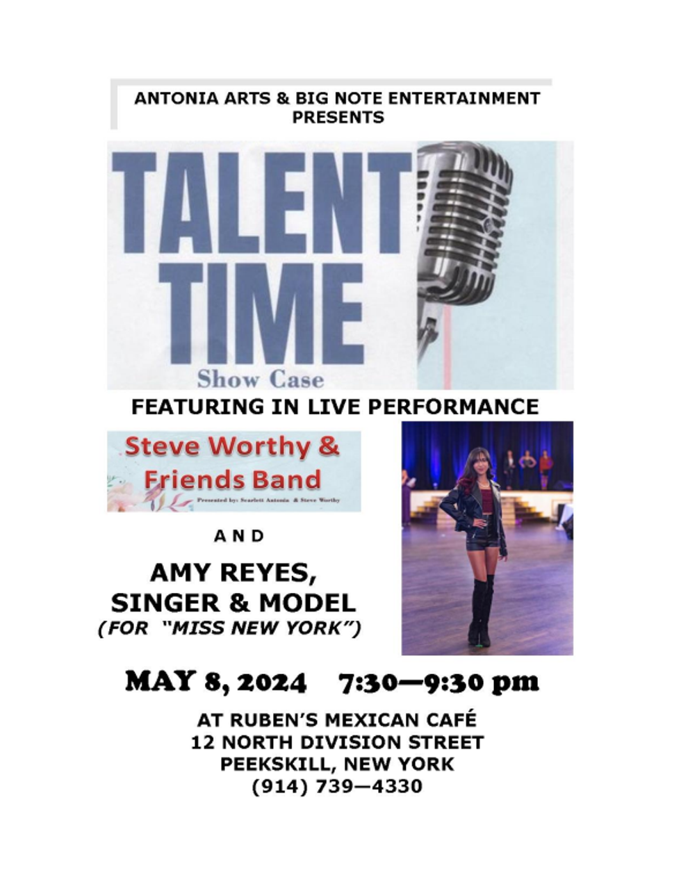 May 8th 7:30 Rubens on Division street Talent Time with Steve Worthy and Amy Reyes