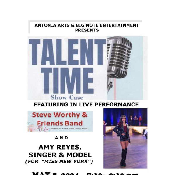 May 8th 7:30 Rubens on Division street Talent Time with Steve Worthy and Amy Reyes