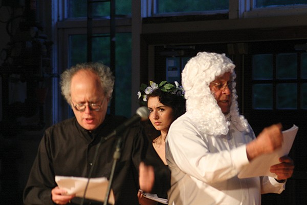 Mikhail Horowitz, Zoe West, and John LeFever in "Jarry," which was staged at the Saugerties Performing Arts Factory on May 17-18 and 24-25.