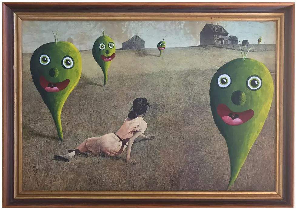 "Christina's trip", acrylic on second hand store print,  20" x 28"