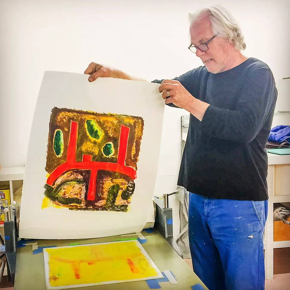 Gregory Amenoff pulling a monotype at Area 241, Ruby NY