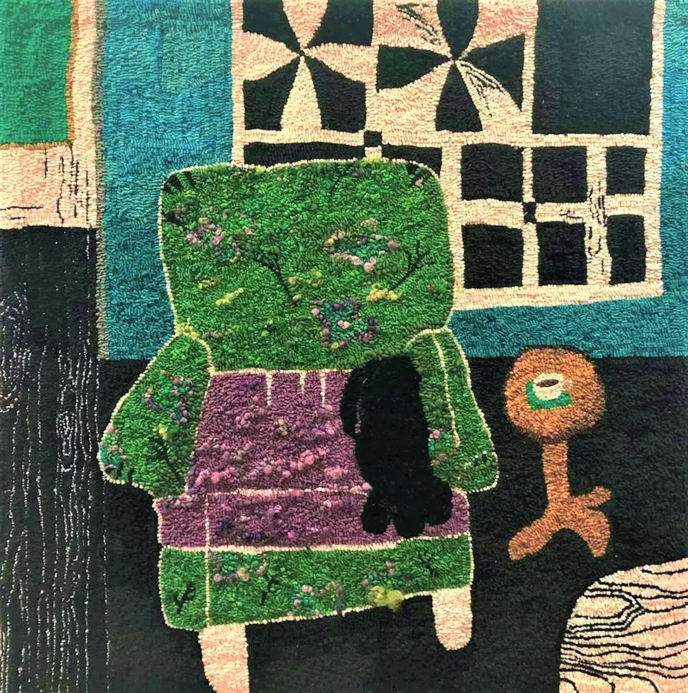 Mary Tooley Parker, Morning Spot, 2019, hooked tapestry, 51 x 51 inches