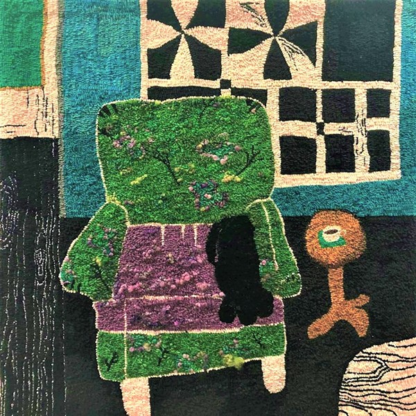 Mary Tooley Parker, Morning Spot, 2019, hooked tapestry, 51 x 51 inches