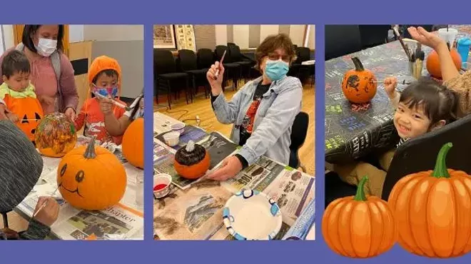 Image: Pumpkin Painting with Ms. Kathy at Hudson Area Library