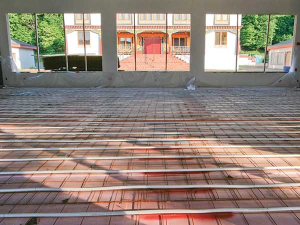 Radiant heating tubing before concrete.