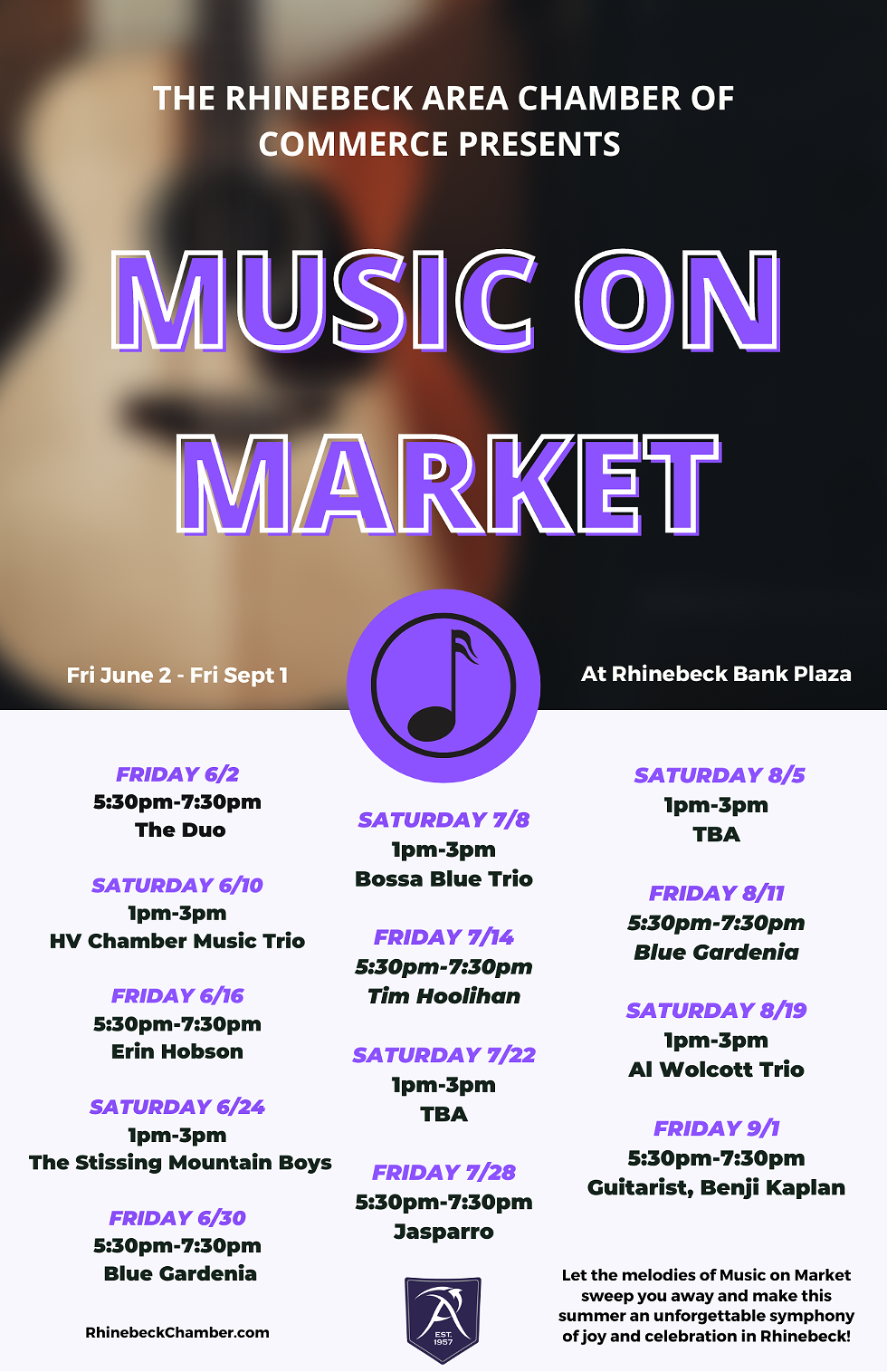 Rhinebeck Chamber; FRIDAY Music On Market Summer Series