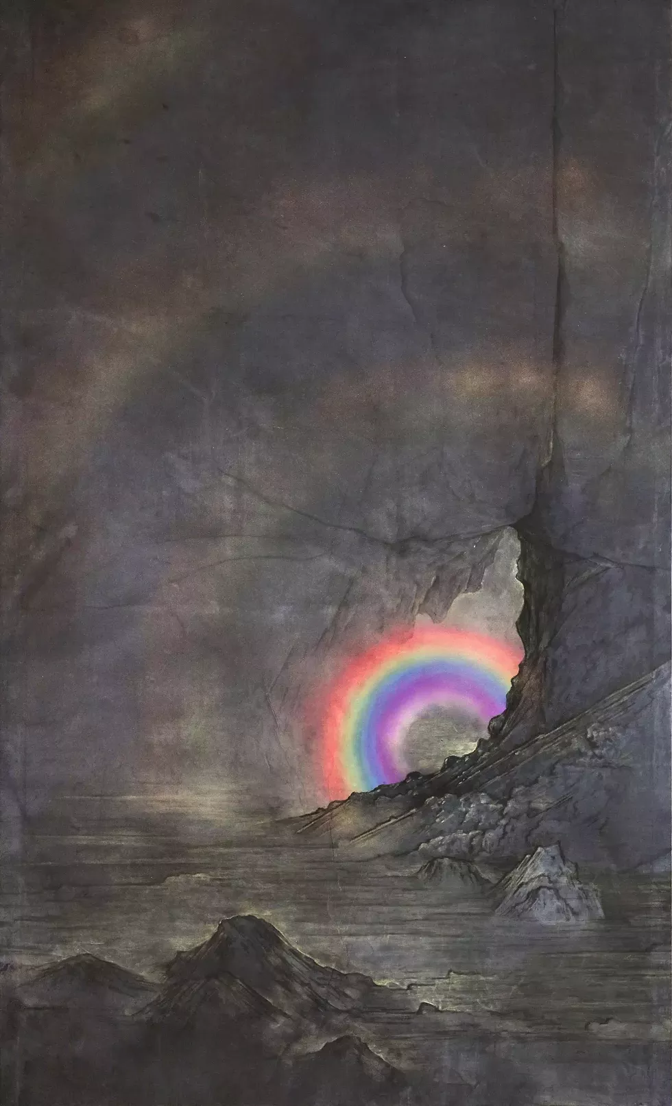 Dawn 2024 Gold paint, sumi ink, acrylic paint on mulberry paper 33.5 x 20.5in