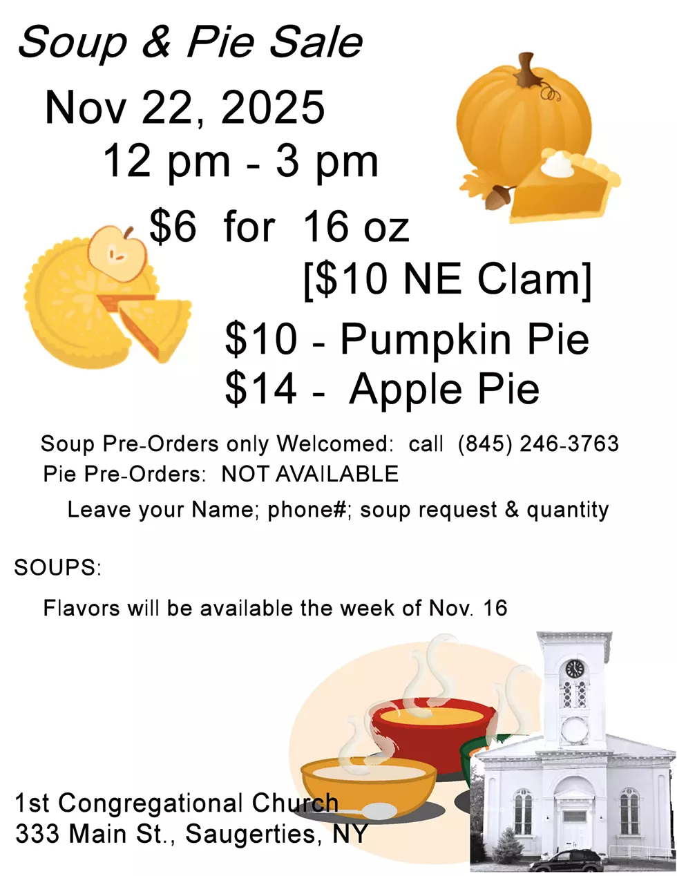 Soup & Pie Sale Nov 22, 2025