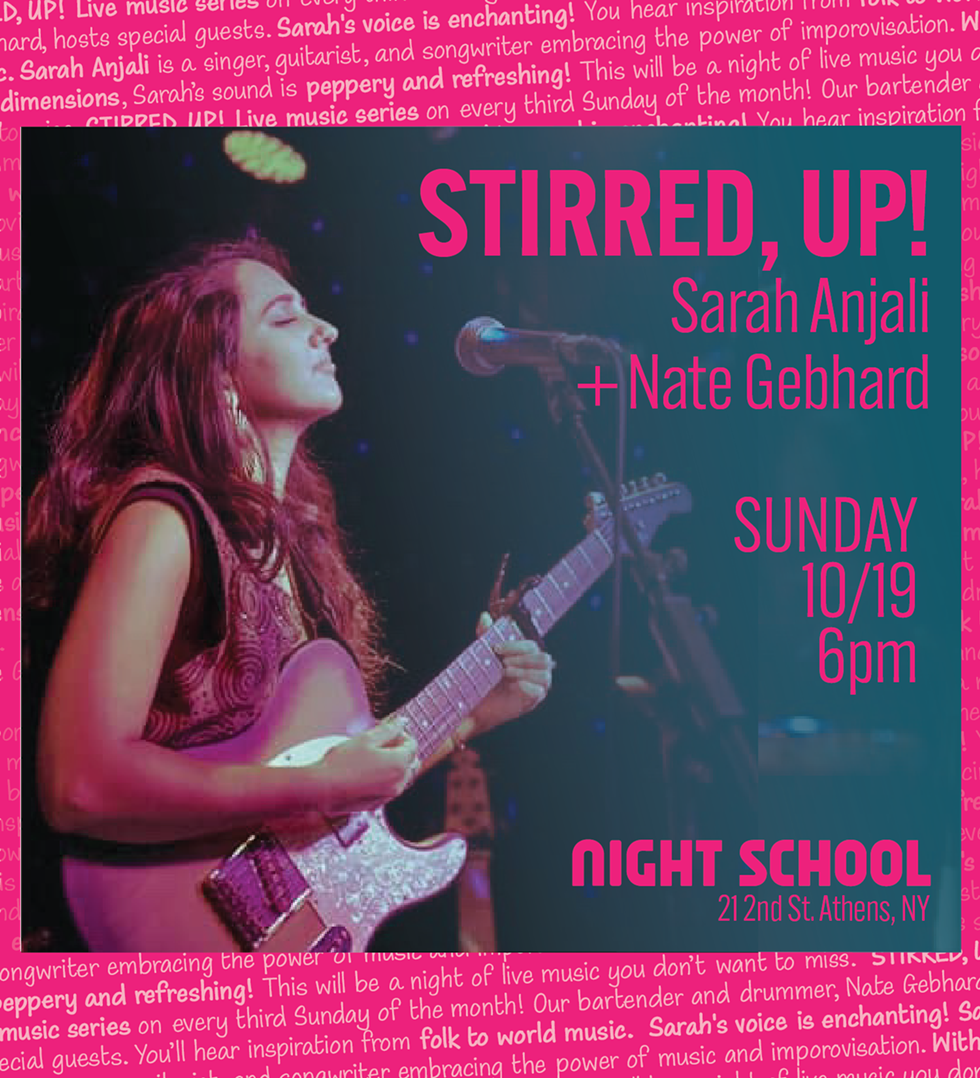 STIRRED, UP! live music series featuring Sarah Anjali + Nate Gebhard