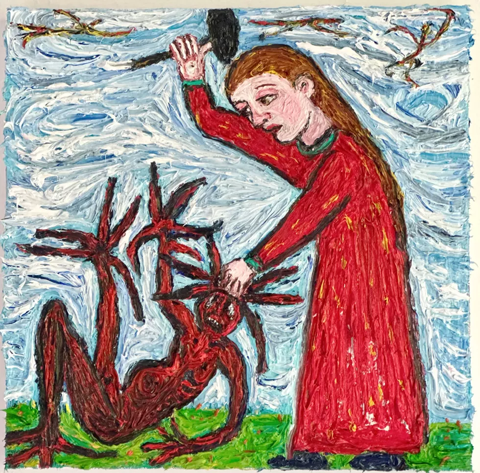 Susan Carr, Sick of the devil, 2026, oil on canvas, 12 x 12 inches